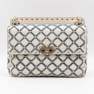 Rockstud Spike Medium Shoulder Bag Nappa Denim Quilted