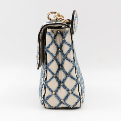 Rockstud Spike Medium Shoulder Bag Nappa Denim Quilted