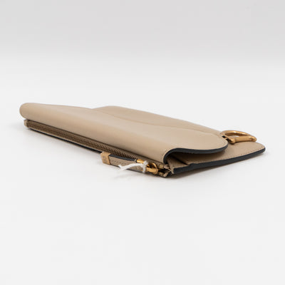 Large Saddle Flap Zipped Wallet Beige Leather