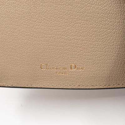 Large Saddle Flap Zipped Wallet Beige Leather