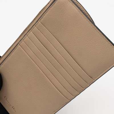 Large Saddle Flap Zipped Wallet Beige Leather