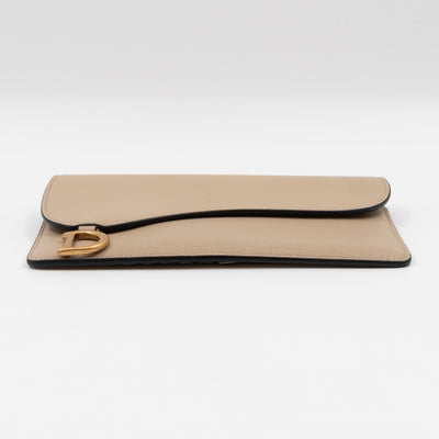 Large Saddle Flap Zipped Wallet Beige Leather