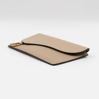 Large Saddle Flap Zipped Wallet Beige Leather