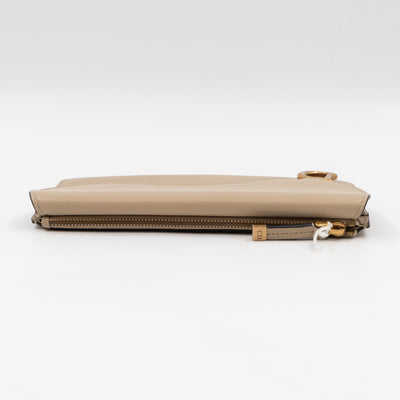 Large Saddle Flap Zipped Wallet Beige Leather
