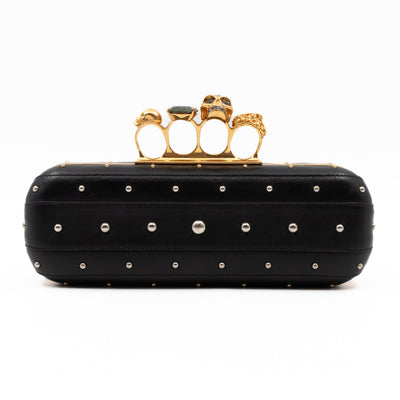 Long Skull Knuckle Clutch Studded Black Leather