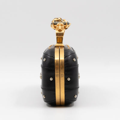 Long Skull Knuckle Clutch Studded Black Leather