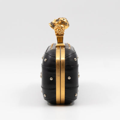 Long Skull Knuckle Clutch Studded Black Leather