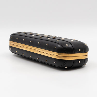 Long Skull Knuckle Clutch Studded Black Leather