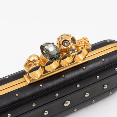 Long Skull Knuckle Clutch Studded Black Leather