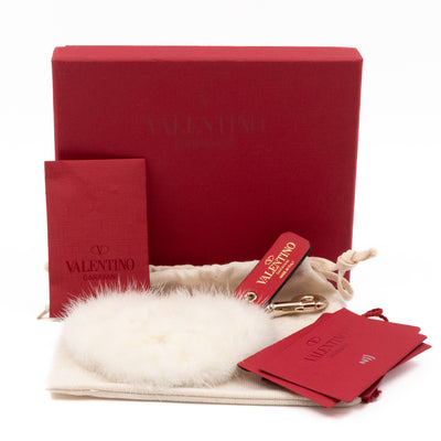 Rockstud Heart Bag Charm with Tags Leather and Fur White