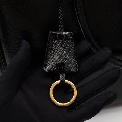 Galleria Large Double Zip Black Saffiano Vernis