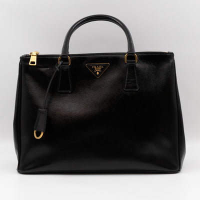 Galleria Large Double Zip Black Saffiano Vernis