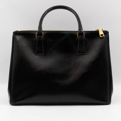 Galleria Large Double Zip Black Saffiano Vernis