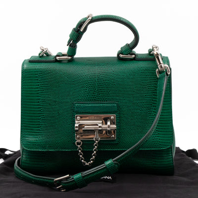 Miss Monica Top Handle Bag Lizard Embossed Leather Green