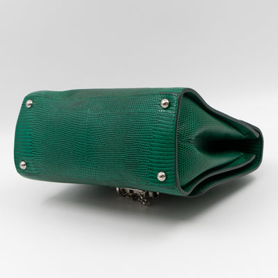 Miss Monica Top Handle Bag Lizard Embossed Leather Green