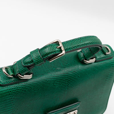 Miss Monica Top Handle Bag Lizard Embossed Leather Green