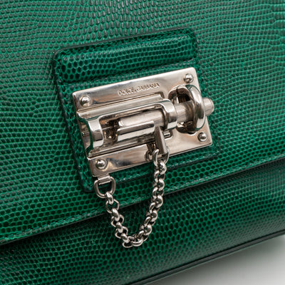 Miss Monica Top Handle Bag Lizard Embossed Leather Green
