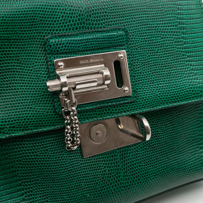 Miss Monica Top Handle Bag Lizard Embossed Leather Green