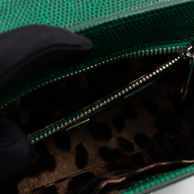 Miss Monica Top Handle Bag Lizard Embossed Leather Green