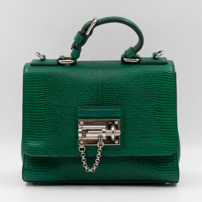 Miss Monica Top Handle Bag Lizard Embossed Leather Green