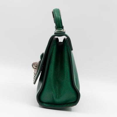Miss Monica Top Handle Bag Lizard Embossed Leather Green