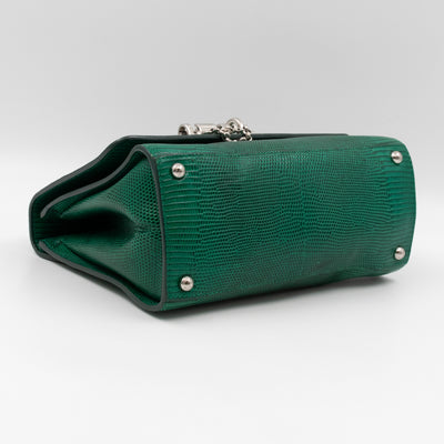Miss Monica Top Handle Bag Lizard Embossed Leather Green