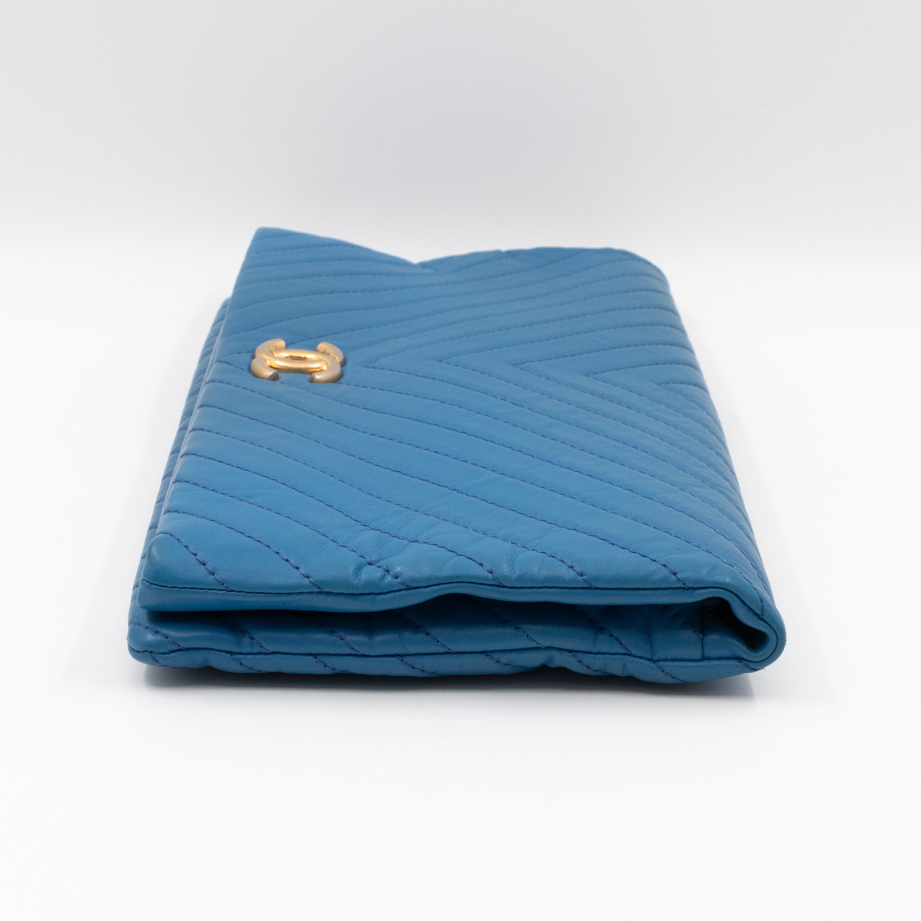 Greek Folding Clutch Blue Calfskin Chevron