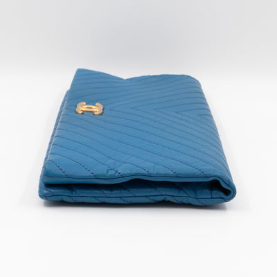 Greek Folding Clutch Blue Calfskin Chevron