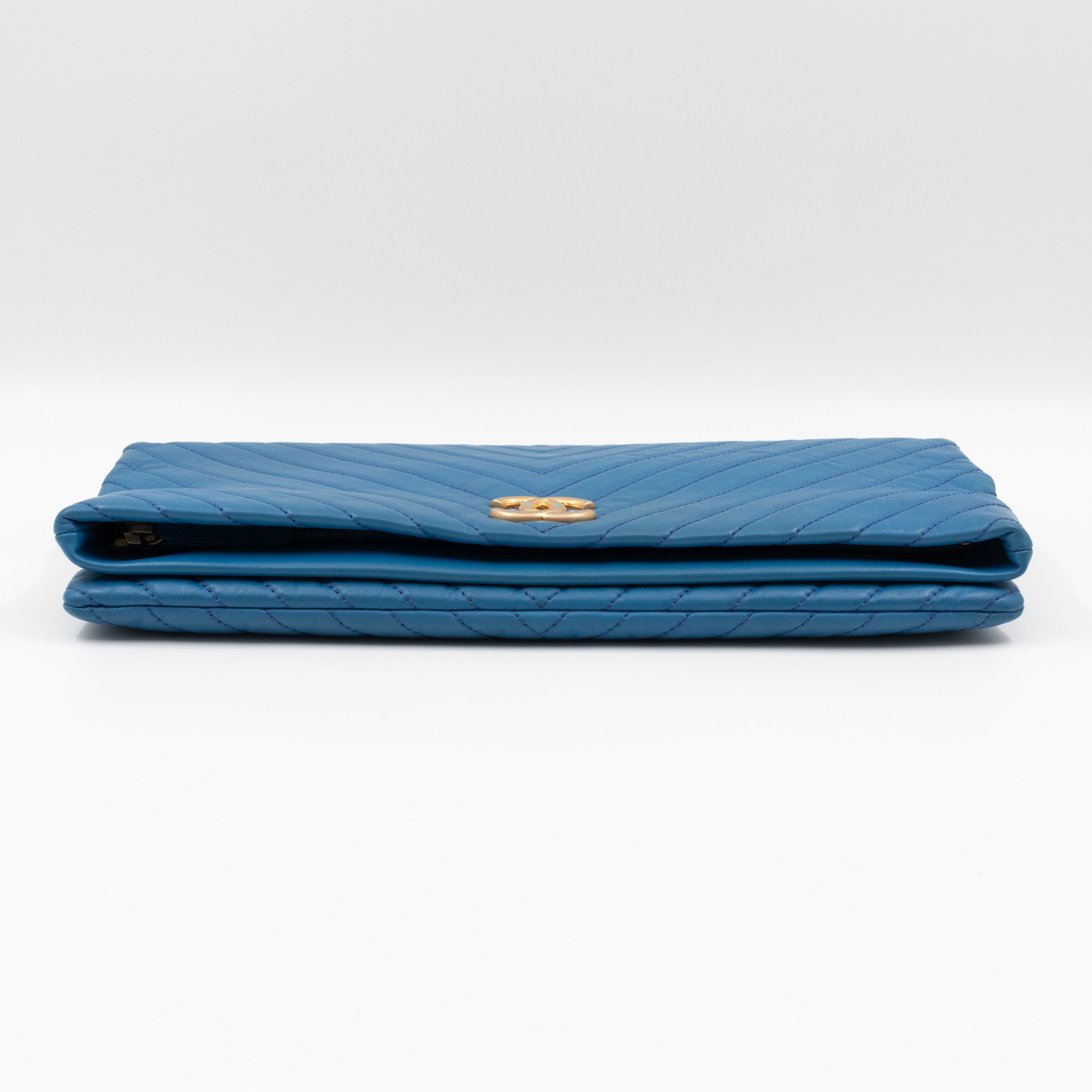 Greek Folding Clutch Blue Calfskin Chevron