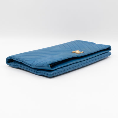 Greek Folding Clutch Blue Calfskin Chevron