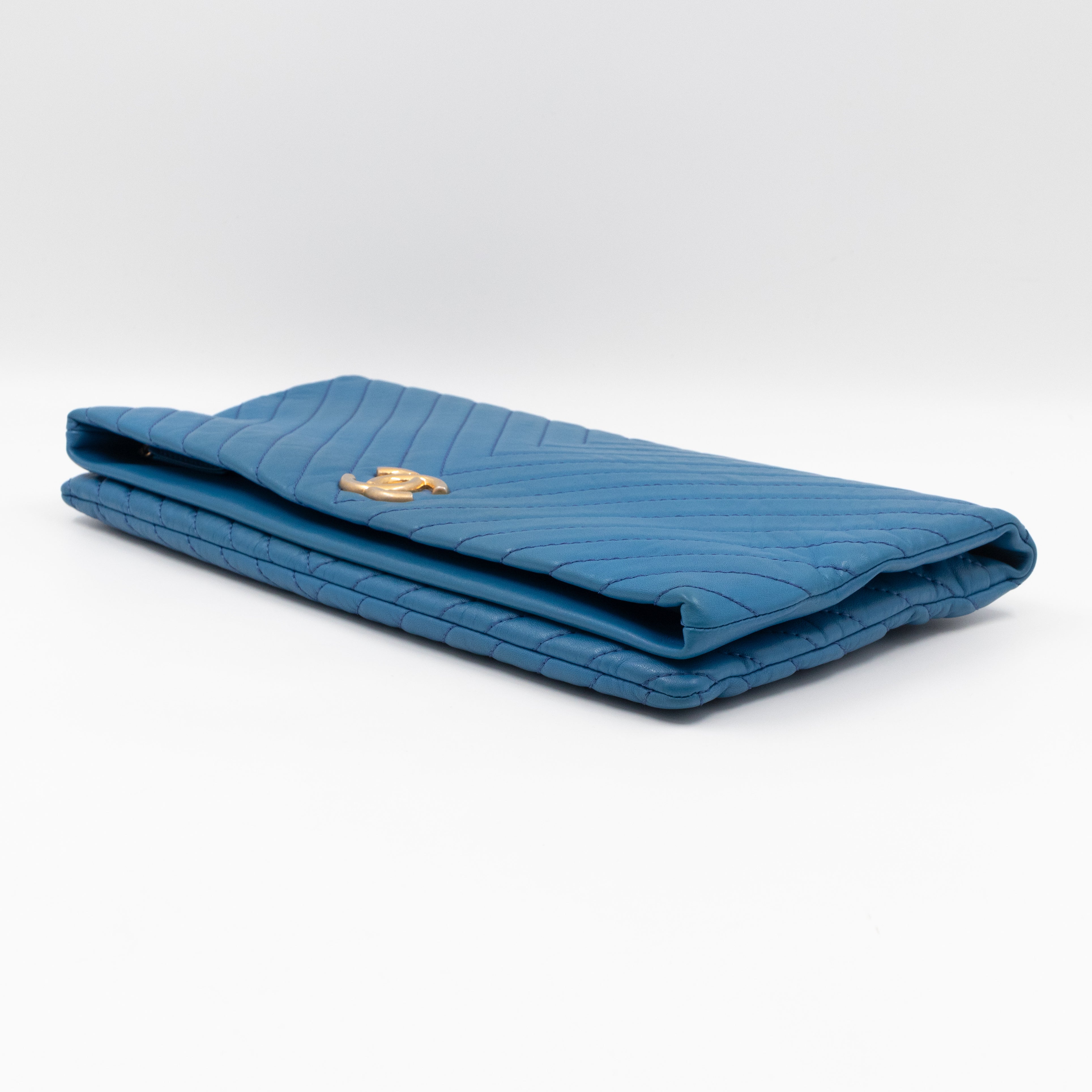 Greek Folding Clutch Blue Calfskin Chevron
