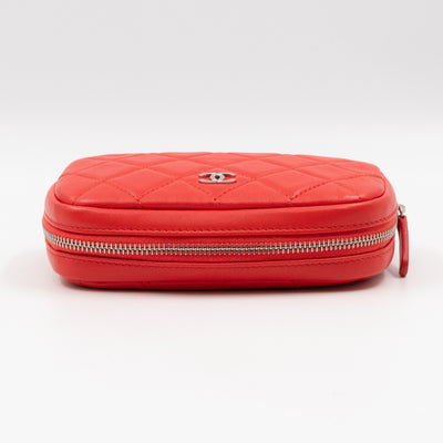 Curvy Pouch Cosmetic Case Coral Leather