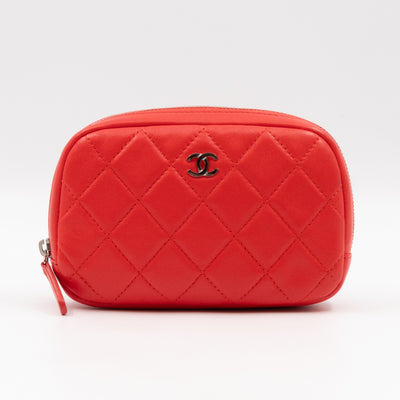 Curvy Pouch Cosmetic Case Coral Leather