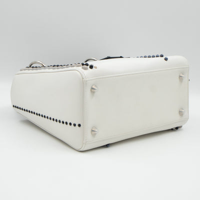 Lady Dior Medium Crystal Pearl Studded White Black Lambskin