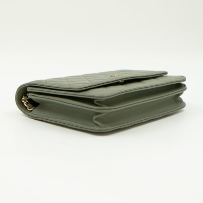 Square Wallet on Chain Green Lambskin Leather