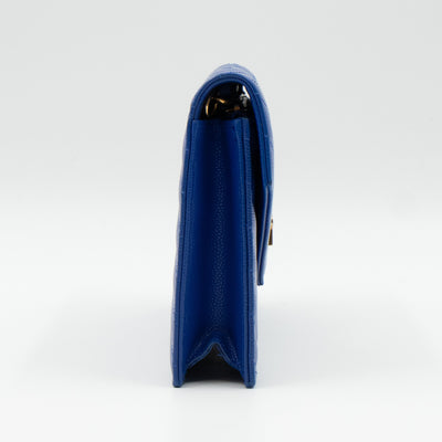 Cassandre Envelope Chain Wallet Blue Grained Leather
