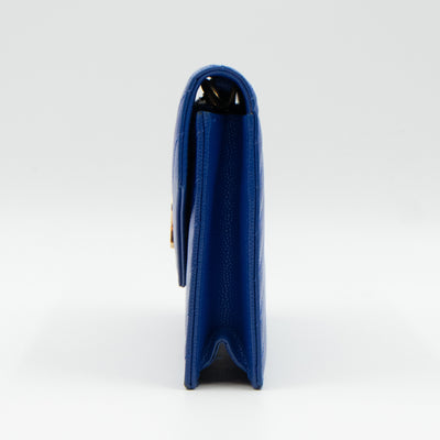 Cassandre Envelope Chain Wallet Blue Grained Leather