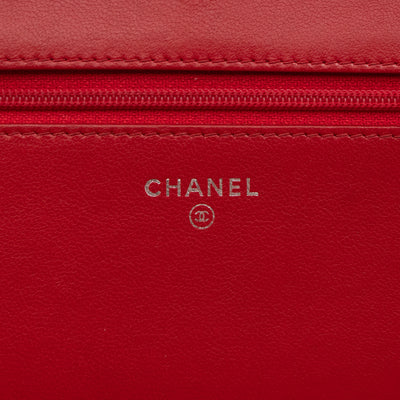 Coco Boy Wallet On Chain Quilted Red Patent Leather Silver