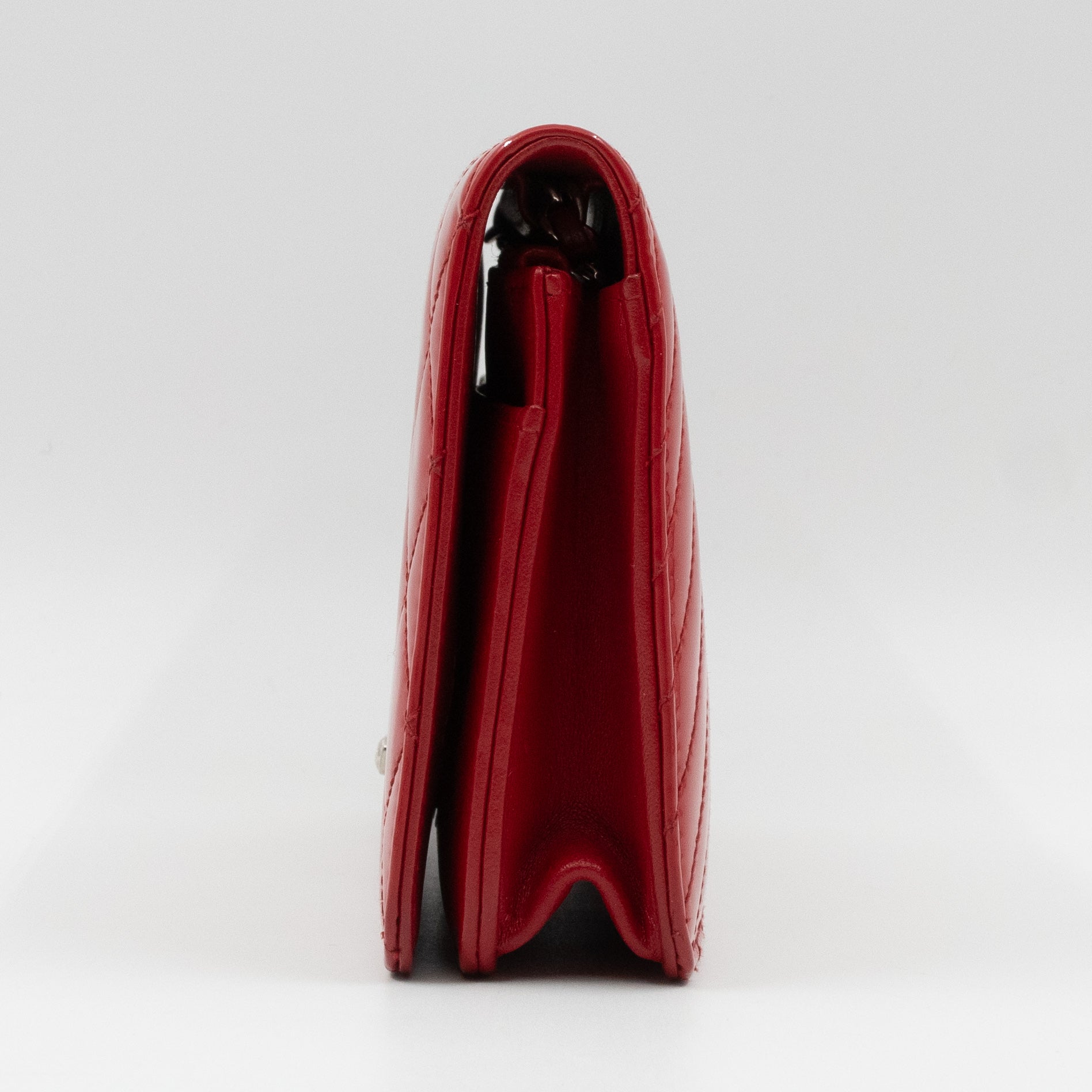 Coco Boy Wallet On Chain Quilted Red Patent Leather Silver