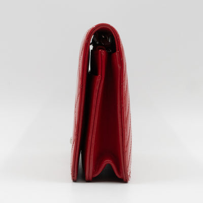 Coco Boy Wallet On Chain Quilted Red Patent Leather Silver