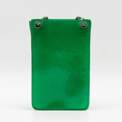 CC Phone Holder Crossbody Bag Green Metallic Patent Leather