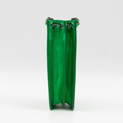 CC Phone Holder Crossbody Bag Green Metallic Patent Leather