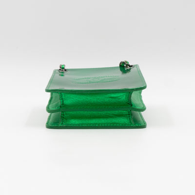 CC Phone Holder Crossbody Bag Green Metallic Patent Leather