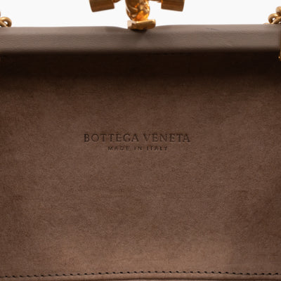 Knot Clutch with Chain Intrecciato Greige Leather