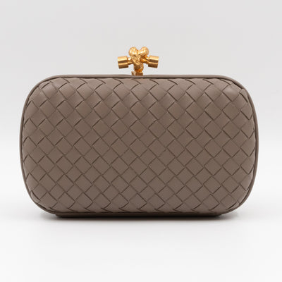 Knot Clutch with Chain Intrecciato Greige Leather