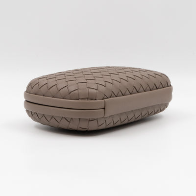 Knot Clutch with Chain Intrecciato Greige Leather