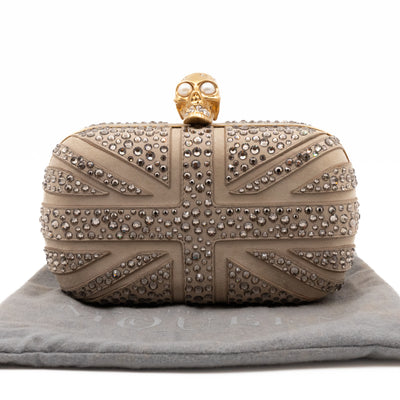 Skull Clutch Britannia Union Jack Crystal Beige Suede