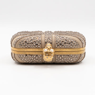 Skull Clutch Britannia Union Jack Crystal Beige Suede