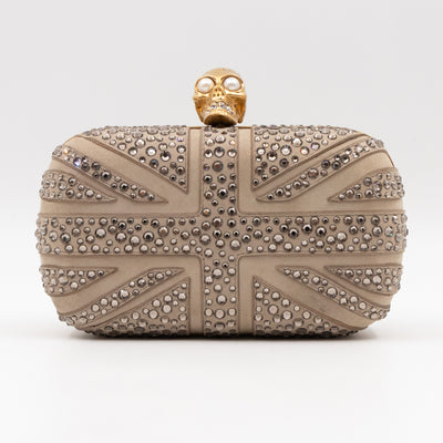 Skull Clutch Britannia Union Jack Crystal Beige Suede