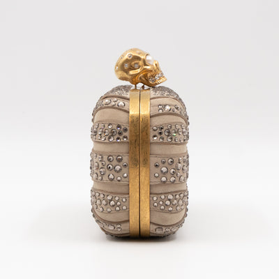 Skull Clutch Britannia Union Jack Crystal Beige Suede